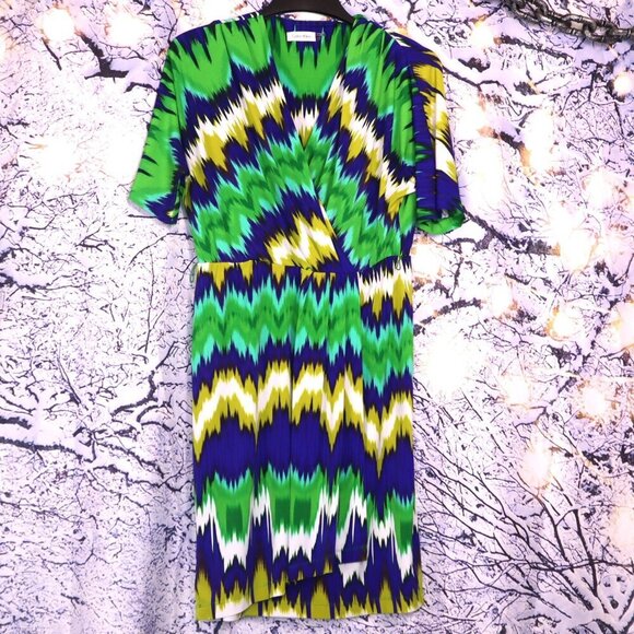 BRIGHT BRUSHSTROKES DRESS 4 Calvin Klein Mardi Gras Office Party Wrap Surplice - Picture 11 of 14